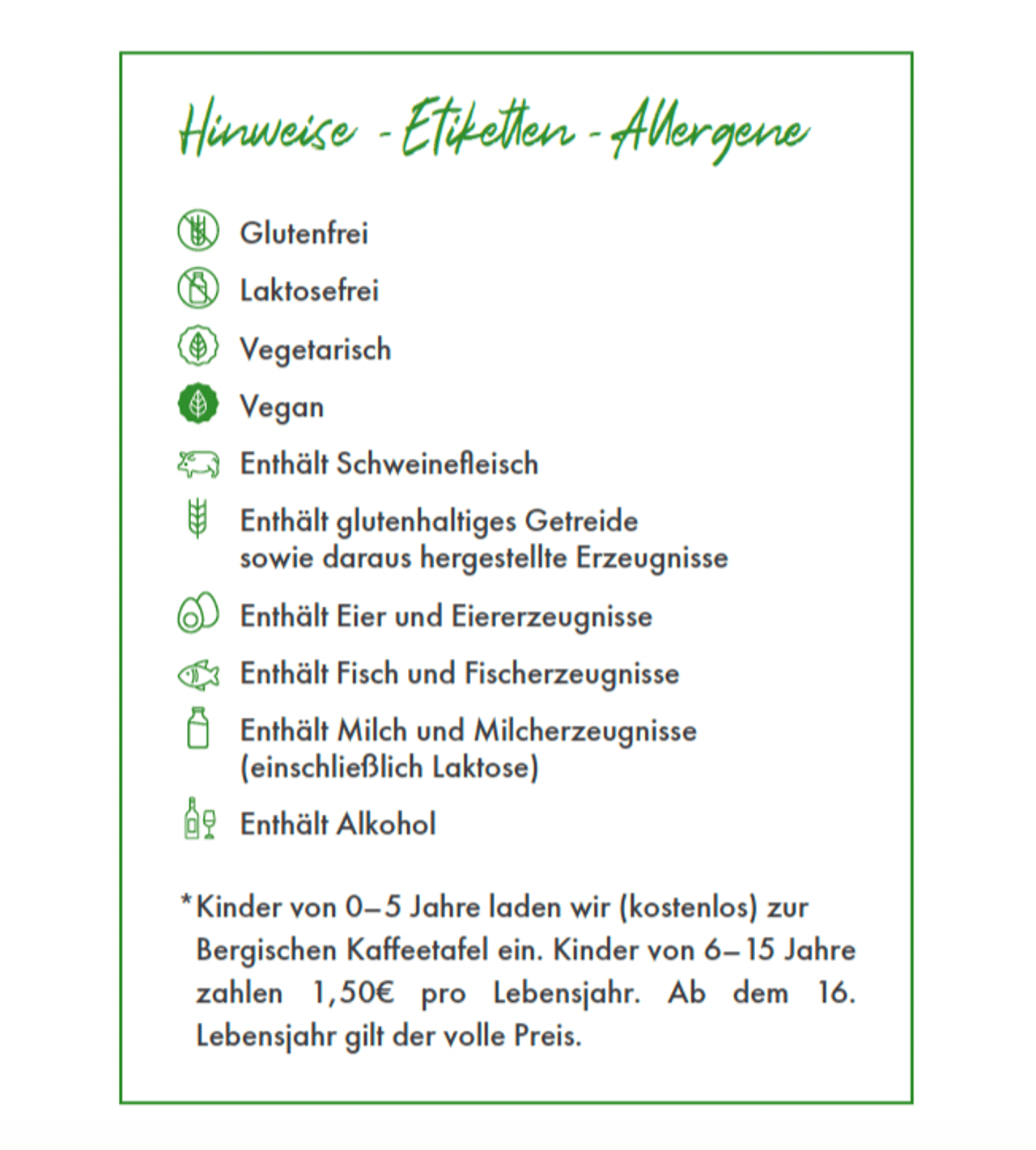 Bergische Kaffeetafel - Preise und Hinweise